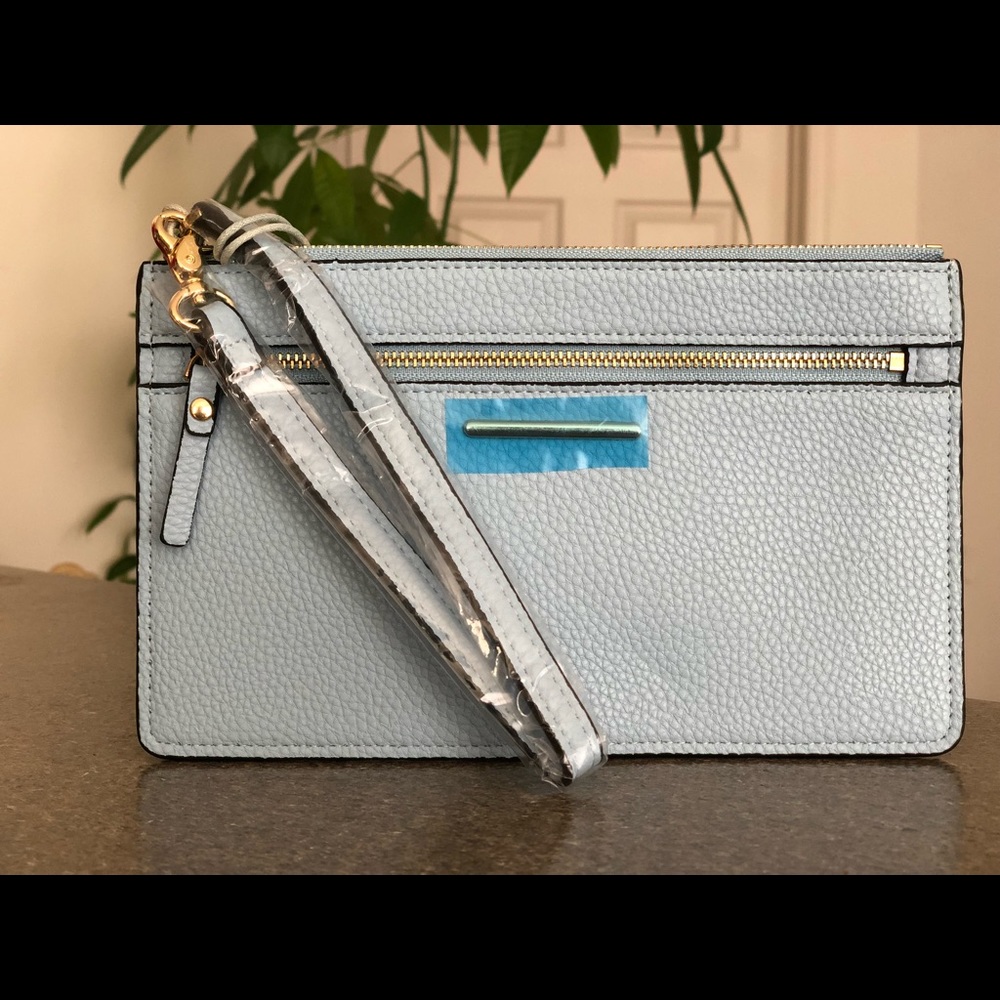 Small Pebble Vegan Leather Wristlet light blue